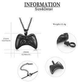 AIWENXI Urn Necklaces for Ashes Game Controller Cremation Jewelry Stainless Steel Game Lover Memorial GamePad Keepsakes Urns Jewelry for Men Women Gifts with Funnel Filler Kit, Cubic Zirconia, No