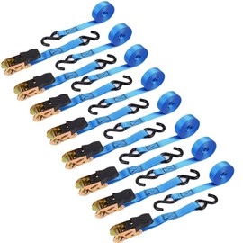 Ratchet Tie Down Strap 8-Pack 15 Ft - 500 lbs Load Cap with 1500 lbs Breaking Limit, Ohuhu Ratchet Tie Downs Logistic Cargo Straps for Moving Appliances, Motorcycle, Blue
