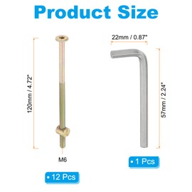 PATIKIL M6 x 120mm Bunk Bed Bolts, 12 Pack Hex Drive Socket Cap Barrel Screws Bolt Nuts Assortment Kit with 1Pcs Wrench for Furniture Bed, Zinc Color