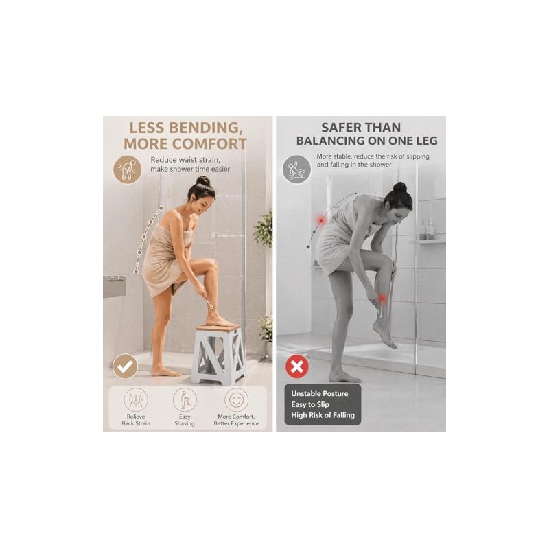 Folding Shower Stool Foot Rest - 330lbs Heavy-Duty Anti-Slip Shower