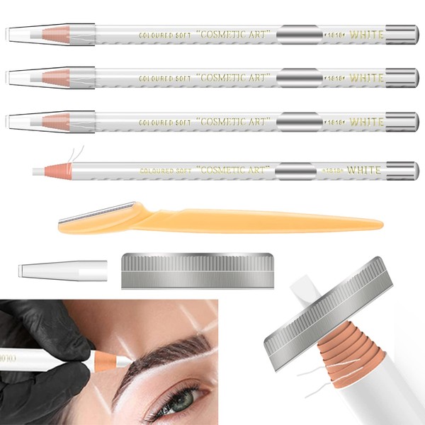 Waterproof Eyebrows Pencil Tattoo Makeup And Microblading Supplies Kit-Permanent Eye Brow Liners In 5 Colors Waterproof Eyebrow Pencils Peel - Brow Pencil Set For Marking (white)