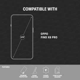 TORRO Case Compatible with Oppo Find X8 Pro (6.78” - 2024) – Premium Leather Wallet Case with Kickstand and Card Slots (Black)