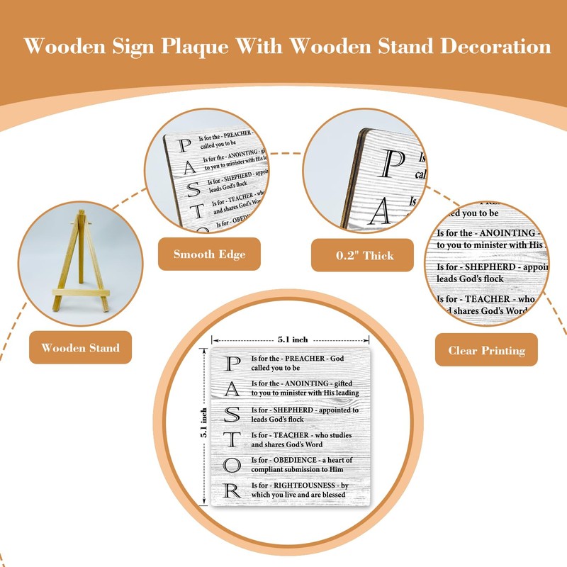 Pastor Appreciation Christian Gifts, Wooden Plaque with Wood Stand, Inspirational