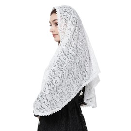 Floral Lace Veil Church Chapel Veil Scarf Church Veil for Mass Long Head Covering for Women Y077 (Ivory)