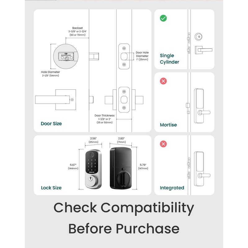 DESLOC Smart Door Lock B200, Smart Deadbolt Lock, Keyless Entry
