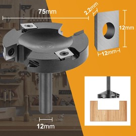 SpeTool Face Milling Cutter 12 mm Shank 75 mm Cutting Diameter Surface Milling Cutter for Wood Face Milling Cutter for Router with Reversible Plates CNC Cutter 2+2 Flutes Flat Cutter Surface Bit