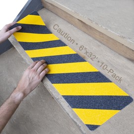 LifeGrip Anti Slip Traction Treads (10-Pack), 6" X 32", Yellow and Black, Best Grip Tape Grit Non Slip, Outdoor Non Skid Tape, High Traction Friction Abrasive Adhesive for Stairs Step