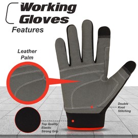 WESTWOOD FOX Safety Work Gloves Heavy Duty Gardening Gloves for Men Thorn Proof Padded Palm Protection Touch Screen Breathable Builder Mechanic Working Multi-Functional (XL, Black)