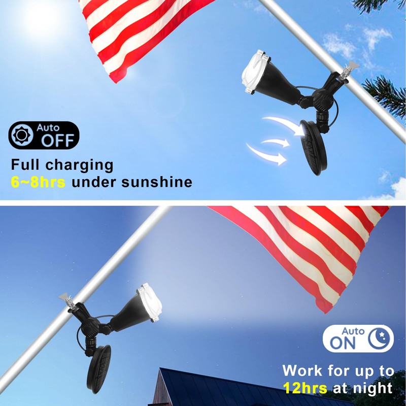 Solar Flag Pole Light, Flagpole Light Solar Powered, Super Bright