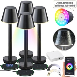 Lunartec Garden Table Lamp: Set of 4 Smart Outdoor Table Lamp with WiFi Gateway, RGB CCT LEDs, App (Table Lamp Living Room Lamp Patio Table, Home)