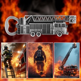MR.BARWARE Fire Truck Bottle Opener, Cool Firefighter Gifts for Men, Dad, Grandpa, Silver Fire Truck Bar Accessory with Gift Bag, Fun Bar Tool for Birthday, Fathers Day, Christmas, BBQ, Camping