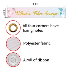 Pink And Blue What's The Scoop Large Banner,Ice Cream Theme Banner Sign Pre-Strung For Gender Reveal Party Decorations,Ice Cream Theme Baby Shower Party Decorations Supplies 9.8x1.6ft