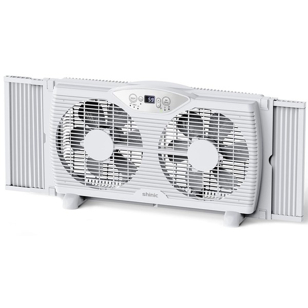 shinic Twin Window Fan, 9-Inch Blades Reversible Airflow, Thermostat Control,