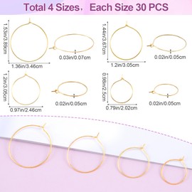 OIIKI 120PCS Earring Beading Hoops for Jewelry Making, 4 Sizes Gold Plated Hoop Earring Findings, Open Hoops, Metal Earring Rings, Round Earring Beading for DIY Jewelry Crafts for Women