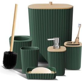 Clara Clark - Juego de Accesorios de baño Hunter Green, Juego de 6 Accesorios de baño, Juegos de baño con Cepillo para Polvo de Inodoro, Bote de Basura y dispensador de jabón