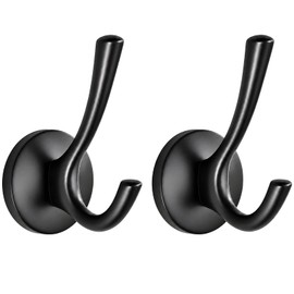 Ruiziiz Towel Hooks-Coat Robe Hooks-Heavy Duty Metal Double Bathrobe Hook-Black Towel Hooks for Bathrooms-Kitchen Closet Garage（2Pcs Black）