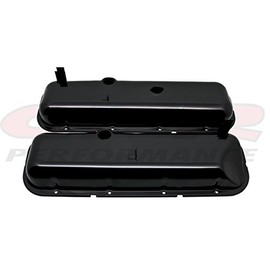1965-72 Compatible/Replacement for CHEVY BIG BLOCK 396-427-454 SHORT OEM STYLE (RECESSED CORNER) STEEL VALVE COVERS - BLACK W/DRIPPER RAILS