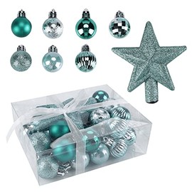 30ct 3cm Small Christmas Tree Baubles Decoration Mint Green Ball Ornaments Hanging Baubles Shatterproof Glitter Decoration Pendant for Holiday Home Party Decor