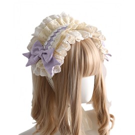 Kuroobaa Hair Headband Headdress Lolita Lace Women's Cosplay Ribbon Hair Accessory Gothic Lolita (Purple)