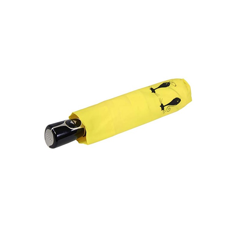 Doppler Mini Pocket Umbrella Open-Close Automatic Cats Friends, Yellow, cat-themed