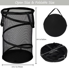BATTOO Collapsible Laundry Basket Foldable Mesh Pop Up Hamper with Handles for Laundry Room, Bathroom, Kids Room, College Dorm, Travel, Storage Organizer Black