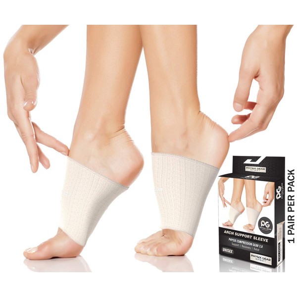 Physix Gear Sport Foot Brace / Metatarsal Support Bandage for Immediate Pain Relief from Flat Feet, Fallen Arches, Heel Spurs, Plantar Fasciitis, beige