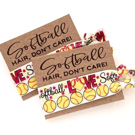 Set of 5 | Softball Hair, Don't Care! 2 softball hair ties per favor card