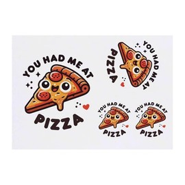 4 x 'You Had Me At Pizza' Temporary Tattoos - Water Resistant, Skin-Safe, Non-Toxic Transfers, Mixed Sizes (TO00077794)