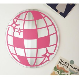 JOY UINAN Wall Mount Disco Ball Mirror, 11.8 inches, Acrylic, Modern, Hot Pink, Teen Girl Room Decor