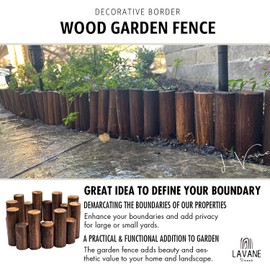 LAVANE 6FT L × 6 Inch H Solid Wood Garden Border Fence, Natural Charred Finish, No-Dig Installation for Flower Beds, Lawn, Patio & Outdoor Landscaping