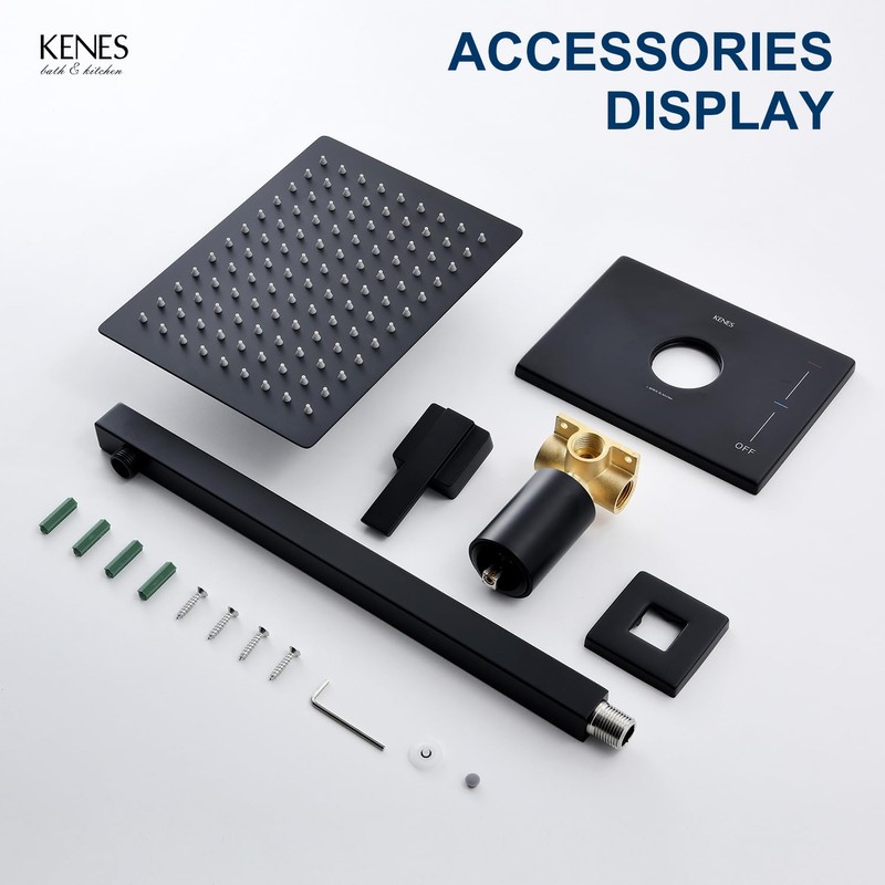 KENES Matte Black Shower Faucet with Square Shower Trim Kit