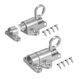 M METERXITY 2-Pack Self-Closing Latch Aluminum Alloy Automatic Window Sliding Latches with Screws Pull Ring Spring Load Door Lock for Door/Window/Toilet/Fence/Drawer [Silver]