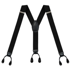 AmazingSky Men's 2" Wide Y-Back Adjustable Elastic Button End Suspenders,Tuxedo Braces for big and tall with 52" Length,Black