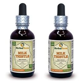 Milk Thistle (Silybum Marianum) Tincture, Organic Dried Leaves Liquid Extract (Brand Name: HerbalTerra, Proudly Made in USA) 2x2 fl.oz (2x60 ml)