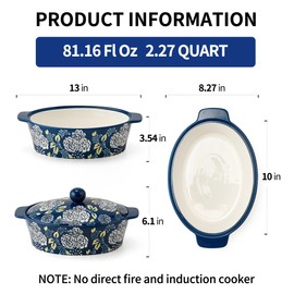 Ceramic Casserole Dish With Lid, Casserole Dishes for Oven, Baking Dish Lasagna Pans For Cooking, Oval Baking Pan, Dutch Oven, Perfect for Bread Baking and Serving, Housewarming, Thanksgiving - Blue