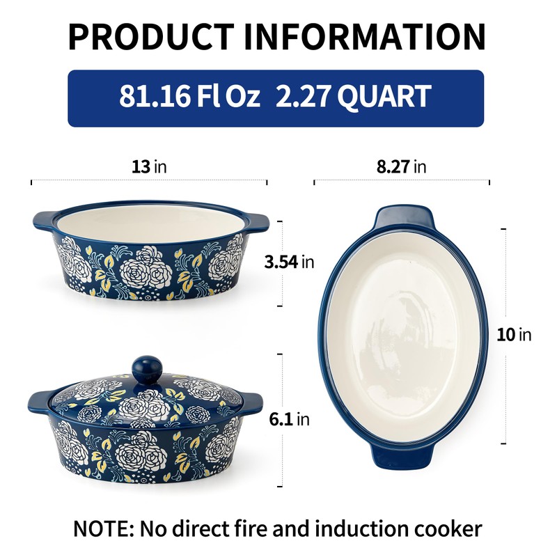 Ceramic Casserole Dish With Lid, Casserole Dishes for Oven, Baking