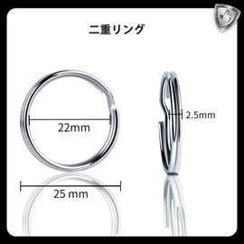 Round Key Ring, 20 Pieces, Double Ring, Diameter 1.0 inches (25 mm), Metal Ring, Stainless Steel, Double Ring, Ring Hardware, Accessory Parts, Connection Hardware