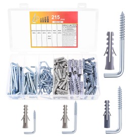 Pack of 215 Hook Screws, Screw Hooks, Straight, Screw-In Hooks, L-shaped Screw Hooks with Dowel Set, Wall Hooks for Screwing Dowel Set, Picture Hooks for Screwing L-Right Angle for Home, Office