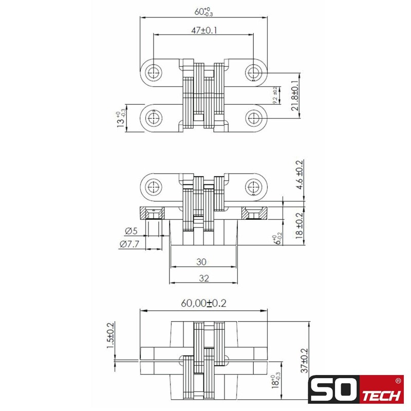 SOTECH VICI Milling Hinge 60 x 13 mm Opening Angle