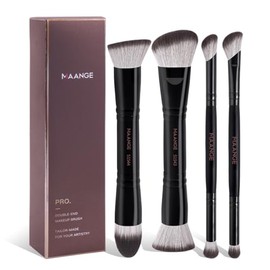 MAANGE Brochas Maquillaje, 4 Brochas de Maquillaje Premium de Doble Punta (PlanaAcodadaRedonda AcodadaCnica) para Pulir Lquidos, Cremas, Polvos,...   