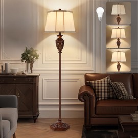 Luvkczc Vintage Floor Lamp - Brown Resin 6-Sided Carved Hollow Light Design, Mid-Century Modern Standing Lamp for Living Room, Bedroom, Study(Bulb Included)