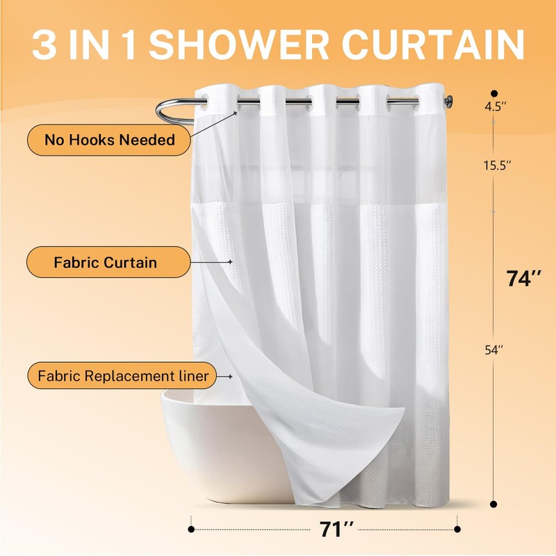 River Dream No Hooks Shower Curtain with 2 Snap in