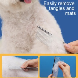 JDXun Stainless Steel Pet Comb, (1 Pack) Metal Pet Comb with Rounded Teeth, Fur Detangling Tool for Pets, Pet Grooming Comb for Dogs Cats with Tangled Short/Long Hair (19 x 3cm)