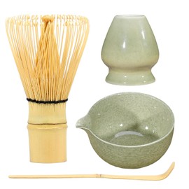 4pcs Matcha Whisk Set -Great Matcha Bowl and Bamboo Matcha Whisk, Scoop,Holder