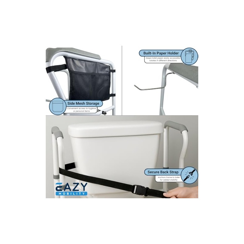 Eazy Foldable Toilet Safety Rail with Adjustable Height and Width,