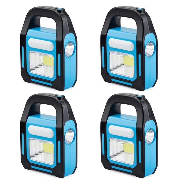 4 Pack 3 in 1 Solar USB Rechargeable Brightest COB LED Camping Lantern, Charging for Device, Waterproof Emergency Flashlight LED Light