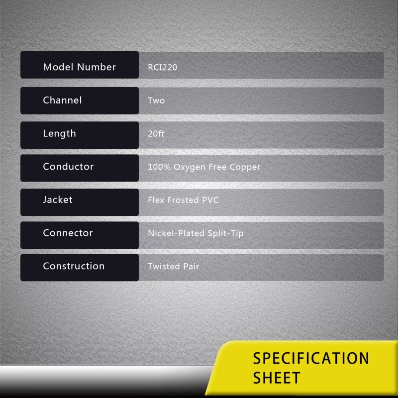 Recoil RCI220 100% Oxygen Free Copper 20ft 2-Channel RCA Audio