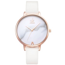 Alienwork SK Minimalist Women's Ultra Flat Elegant Watch, Sk0039l/rose gold/white rose gold/leather strap white, Strap.