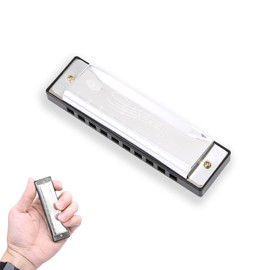 Pence & Moon Collective Blues Harmonica C, Stainless Steel Cover, 10 Hole 20 Tune Diatonic Mouth Organ Harmonicas for Adults, Kids, Beginners, Gifts & Music Lovers (Silver)