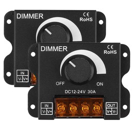 KEYGMA LED Strip Light Dimmer, DC 12-24V 30A PWM Knob Dimmer for Single Color LED Strip Lights, Wall Mounted, Black (2 Packs)